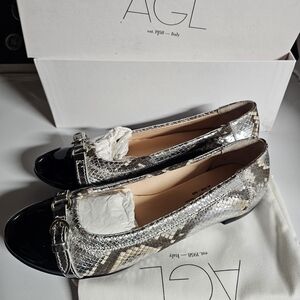 AGL Women's Black and Silver Loafers